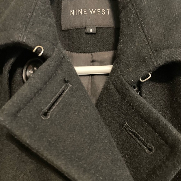 🍀Nine West Wool Double Breasted Black Pea Coat - Picture 3 of 5